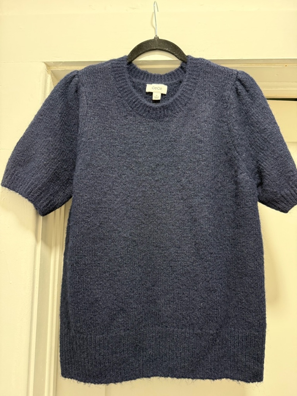 Short Sleeve Navy Sweater, Size Medium